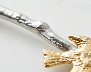 Stainless Steel Cheese <b>Knife</b> <b>Spreader</b> With Branch Shaped Handle And Gold Bird Decor For Kitchen Use - Product Image 2