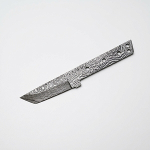 Hoja en bruto de acero de Damasco para cuchillo Tanto, de espiga completa, forjada a mano, tipo billete, para fabricación de cuchillos, DIY y personalización, con orificios para pasadores - Product Image 1