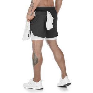 2024 ropa atlética masculina de alta calidad 2 en 1 pantalones cortos deportivos de poliéster transpirable de talla grande pantalones cortos deportivos para hombres con bolsillos - Product Image 4