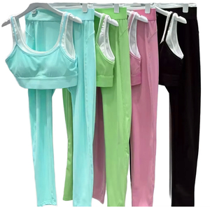 Ensemble 2 pièces de leggings de yoga OLA Style pour femme, écologiques, respirants, imprimés, color block, taille élastique, en nylon/coton - Product Image 3