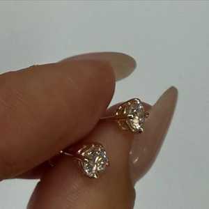 Wholesale 14k 18k Solid Gold Round Lab Grown Diamond Stud Earrings Classic 4 Prong Solitaire Basket <b>Post</b> Studs For Women Men - Product Image 3