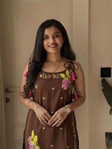 Robe ethnique en coton marron pour femmes, longueur cheville, avec broderie florale, coupe ample, tenue décontractée, style indien - Product Image 4