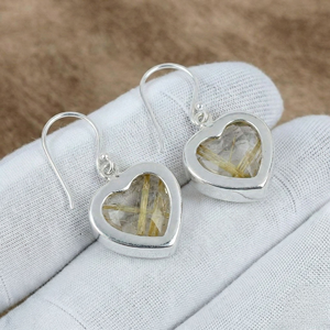 Pendientes de Plata de Ley 925 con Engaste de Bisel y Piedras Preciosas, Pendientes Colgantes de Cuarzo Rutilado Dorado para Uso Diario de Mujer - Product Image 3