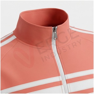 Unisex Coral Tracksuit Set Full Sleeve Stand Collar Zipper Front Striped Design Breathable Sporty Regular Fit Spring Wear - Product Image 4