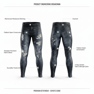 Men's Solid Plain Color Distressed Denim Print Compression Leggings High Waist Stretch Fitness Running Gym Tights Skinny Pants - Product Image 2