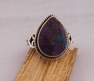 Natural Purple Copper Turquoise Pear <b>Ring</b> 925 Sterling Silver Jewelry Teardrop Purple Gemstone <b>Ring</b> Vintage Style <b>Statement</b> <b>Ring</b> - Product Image 5