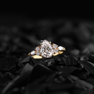 14K Gold Pear Cut Lab Grown Diamond Three Stone <b>Cluster</b> Engagement Ring Women's Custom IGI Certified Vintage Kirti Jewels - Product Image 1