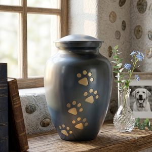 Blue Pet Cremation <b>Urn</b> With Gold Paw Prints Design For Dog <b>Cat</b> Memorial Keepsake - Product Image 4