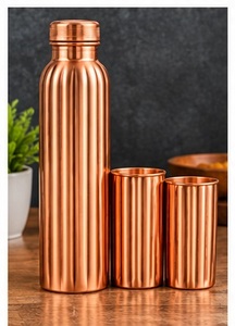 Handcrafted Copper <b>Water</b> <b>Bottle</b> Set with Mountain Design Portable Outdoor Drinkware <b>Metal</b> Flask and Cups - Product Image 2