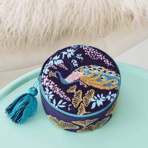 Hand Embroidered Classic Jewelled Rectangle Travel Jewelry Box <b>with</b> Custom Logo Customizable Beaded Cotton Case - Product Image 1