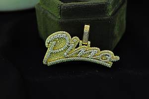 Pendentif personnalisé en argent sterling de luxe, deux tons, avec initiale, numéro ou logo, entièrement serti de moissanite, style Hip-Hop pour homme - Product Image 2