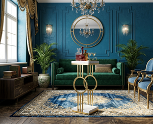 Base Decorativa de Pedestal de Acero Inoxidable Dorado con Tapa de Mármol de Lujo para Sala de Estar o Vestíbulo de Hotel - Product Image 3