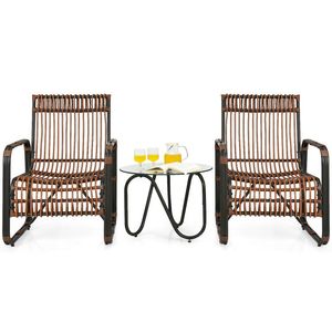 Juego de 3 Piezas de Muebles de Ratán para Patio, 2 Sillas Individuales de Mimbre y Mesa Auxiliar de Vidrio para Jardín - Product Image 6