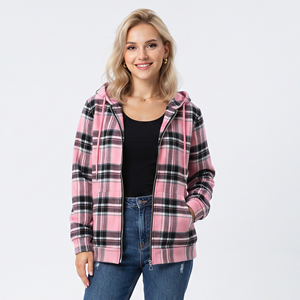 Veste à capuche en flanelle à carreaux pour femme, 100 % coton, décontractée, pour l'automne, avec fermeture éclair, coupe régulière, manches longues, sweats à capuche à carreaux pour homme - Product Image 3