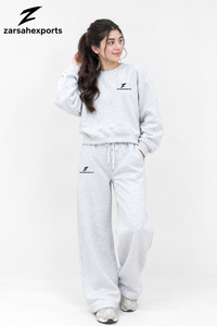 Conjunto de 2 Piezas para Mujer, Sudadera y Pantalones de Felpa Gris, 100% Algodón, Corte Holgado Informal, Cuello Redondo, Bolsillos, Color Sólido - Product Image 5