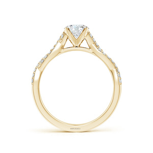 Anillo de compromiso y boda con diamante solitario cultivado en laboratorio, corte redondo, certificado IGI, banda trenzada con pavé, oro de 10K/14K/18K, plata 925/935 - Product Image 2