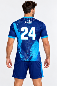 Maillot de football pour homme, bleu, imprimé géométrique sublimé, manches courtes, coupe athlétique, toutes saisons, évacuation de l'humidité, dernier uniforme - Product Image 4