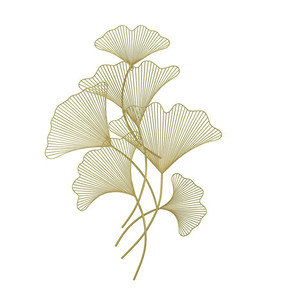 งานศิลปะติดผนังรูปใบแปะก๊วยโลหะสีทองหรูหรา ประติมากรรมดอกไม้เหล็ก 3 มิติ ของตกแต่งแขวนผนังสำหรับห้องนั่งเล่น โรงแรม และตกแต่งภายในบ้าน - Product Image 1