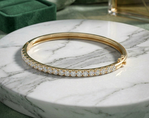 3.21CTW Lab Grown Round Brilliant Cut Prong <b>Set</b> <b>Gold</b> Plated Vintage Women's Diamond <b>Bangle</b> Bracelet - Product Image 1