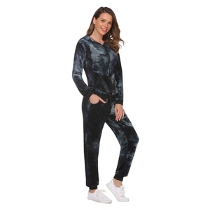 Ensemble de survêtement tie-dye pour femmes, à capuche, avec fermeture éclair, manches longues, tenue décontractée pour le jogging avec poches latérales, couleur dégradée, vêtements d'automne - Product Image 5