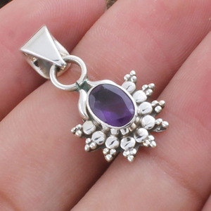 Pendentif en améthyste naturelle, argent sterling 925, bijoux faits à la main, collier avec pierre précieuse violette, charme pour femmes, vente en gros - Product Image 2