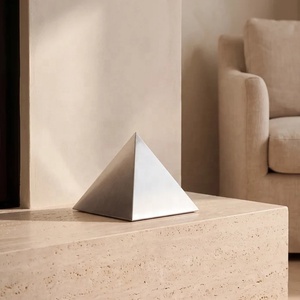 Pyramid Cremation Urn Silver Metal <b>Memorial</b> Vessel with Distinctive Four Sided <b>Form</b> and Covered Design for Ash Storage - Product Image 6