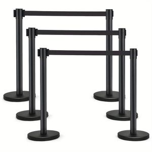 6 pezzi 6.6ft/2m nero retrattile cintura Stanchion Set facile montaggio folla controllo barriera in metallo Base di accesso prodotti di controllo - Product Image 1