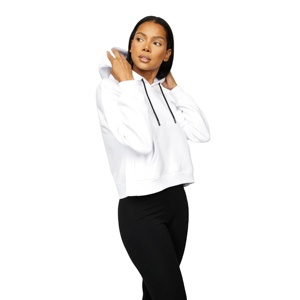 Sweat-shirt à capuche oversize blanc pour femme, manches longues, couleur unie, matière polaire respirante, vêtement d'automne - Product Image 6