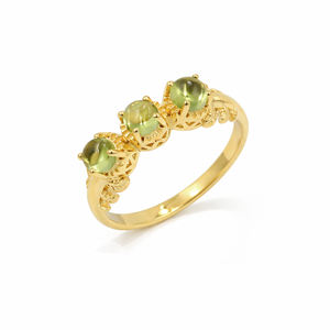 Bague en argent sterling 925 avec trois pierres de péridot cabochon, plaquée or 1 micron et rhodium, bijoux de créateur - Product Image 1