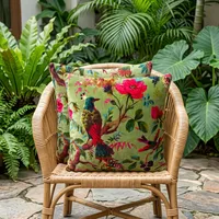 Housses de coussin en velours vert olive, imprimé floral coloré oiseau de paradis, housse de coussin décorative pour canapé, lit et décoration intérieure