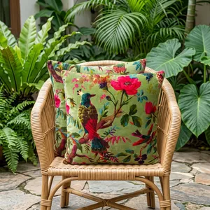 Olive Green Velvet Pillow Covers Colorful Bird of Paradise Floral Print Decorative Cushion Cover for <b>Sofa</b> <b>Bed</b> and Home Decor - Product Image 3