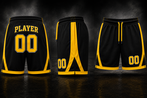 <b>Men's</b> Basketball <b>Shorts</b> Black <b>Yellow</b> Side Stripe Sublimation Print Quick Dry Breathable Mid Waist Drawstring 100% polyester - Product Image 2