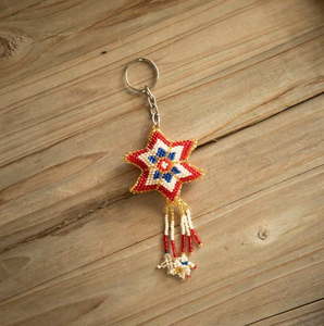 Porte-clés étoile perlée, ornement de Noël ethnique perlé, étoile perlée, produit indigène, porte-clés perlé pour sac à main par MULTI CRAFT - Product Image 2