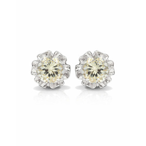 Pendientes de botón de plata de ley 925 con diseño de flor tallada en aguamarina amarilla, chapados en oro de rodio, de Ishime Jewels - Product Image 4