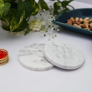 White <b>Marble</b> Coaster <b>Set</b> of 2 for Tea <b>Coffee</b> Handmade <b>Marble</b> Coaster for Drinks Coaster for Dining <b>Table</b> Home and Office - Product Image 2