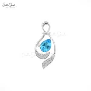 Pendentif torsadé en argent sterling 925 fait main, motif vague ouverte, avec topaze bleue suisse taille poire 8x6mm et zircon cubique, provenant d'un vendeur vérifié - Product Image 5