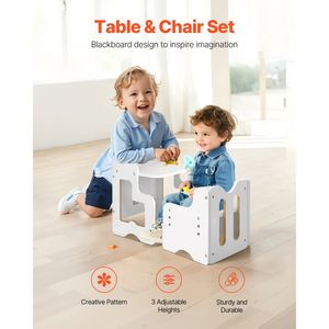 Montessori 3-in-1 Wooden Table Chair <b>Set</b> <b>Weaning</b> Table Adjustable Height Chalkboard for Drawing Reading for Kids Ages 1-5 for - Product Image 2