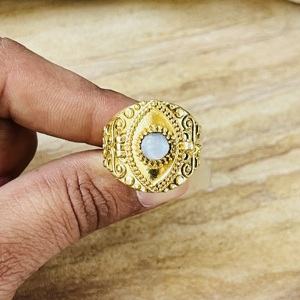 Premium Look Moonstone Brass <b>Ring</b> 18k <b>Gold</b> Plated <b>Cocktail</b> <b>Ring</b> Filigree Vintage Texture Statement <b>Ring</b> Wholesale Handmade <b>Ring</b> - Product Image 6