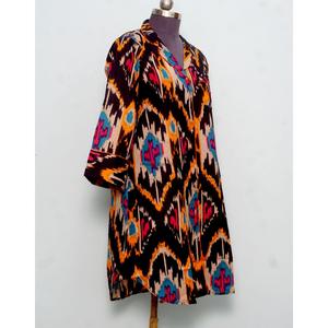 เสื้อคลุมกิโมโนแขนสั้นคอวีผ้าฝ้าย 100% สวมใส่สบาย พิมพ์ลายอิคัต น้ำหนักเบา ระบายอากาศได้ดี เหมาะสำหรับผู้หญิง ใส่ได้ทุกฤดูใบไม้ผลิ ฤดูร้อน ฤดูหนาว - Product Image 4