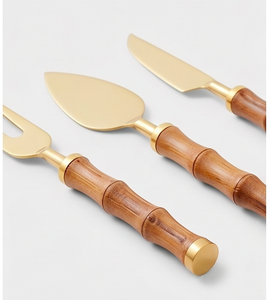 Stainless Steel <b>Cheese</b> <b>Knives</b> <b>Set</b> Of 3 Gold Color Flatware Wooden Handle Perfect For Elegant Serving And Stylish Kitchenware <b>Set</b> - Product Image 3