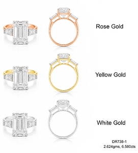 Bague de fiançailles et d'anniversaire de luxe en or 14 carats sertie de diamants taille émeraude certifiés IGI - Product Image 1