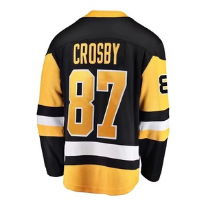 Pittsburgh Penguins Crosby 87 Black Yellow Ice Hockey Jersey Men's Full Sleeve Heat-Transfer V-neck Breathable Quick Dry 100% - Product Image 3