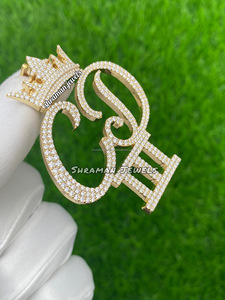 Pendentif initial de luxe pour homme en or massif 10K, avec moissanite VVS, couronne alphabétique, breloque lettre personnalisée, cadeau Hip Hop - Product Image 2