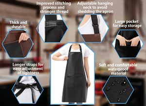Top Quality Black Vinyl Leather Working <b>Apron</b> With Pockets Waterproof <b>Work</b> <b>Aprons</b> For Kitchen, Cooking, Dishwashing - Product Image 3
