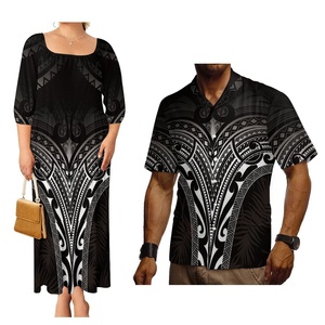 ชุดเดรสลำลองสไตล์เรโทรสีดำสำหรับผู้หญิงและเสื้อยืดไซส์ใหญ่สำหรับผู้ชาย ชุดคู่รักสไตล์ซามัวโพลีนีเซียน - Product Image 1