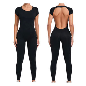 Nuevos Monos Cortos de Yoga para Mujer con Manga Corta, Leggings Acolchados, Bodysuits con Aberturas, Ropa Deportiva de Gimnasio de Secado Rápido, Sin Costuras, Spandex/Nylon - Product Image 2
