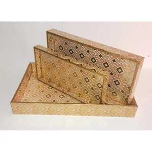 Plateaux de rangement en bois à motifs floraux, rectangulaires, empilables, laqués, design moderne, compatibles lave-vaisselle, faciles à nettoyer, multifonctionnels pour - Product Image 5