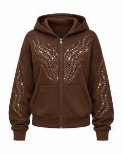 Sudadera con Capucha para Mujer, con Cristales de Imitación, Suave, Cálida, Transpirable, Informal, de Invierno, de Poliéster/Algodón, Personalizable - Product Image 1