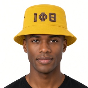 Iota Gold Bucket <b>Hat</b> <b>Mens</b> Brown Embroidered Greek Letter Fisherman Cap Casual Wide Brim <b>Summer</b> Outdoor College Style Fraternity - Product Image 1