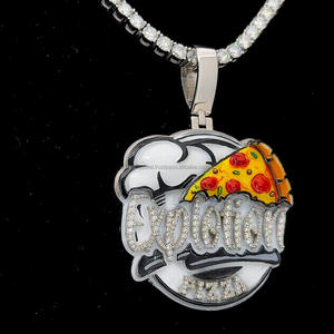 Pendentif élégant et ludique sur le thème de la nourriture mettant en évidence la conception de tranche de pizza en argent avec ce dernier diamant Moissanite éblouissant personnalisé - Product Image 3